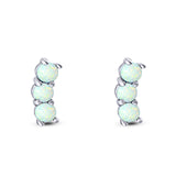 Art Deco Three Stone Style Stud Earring Round Created Opal Solid 925 Sterling Silver (7mm)