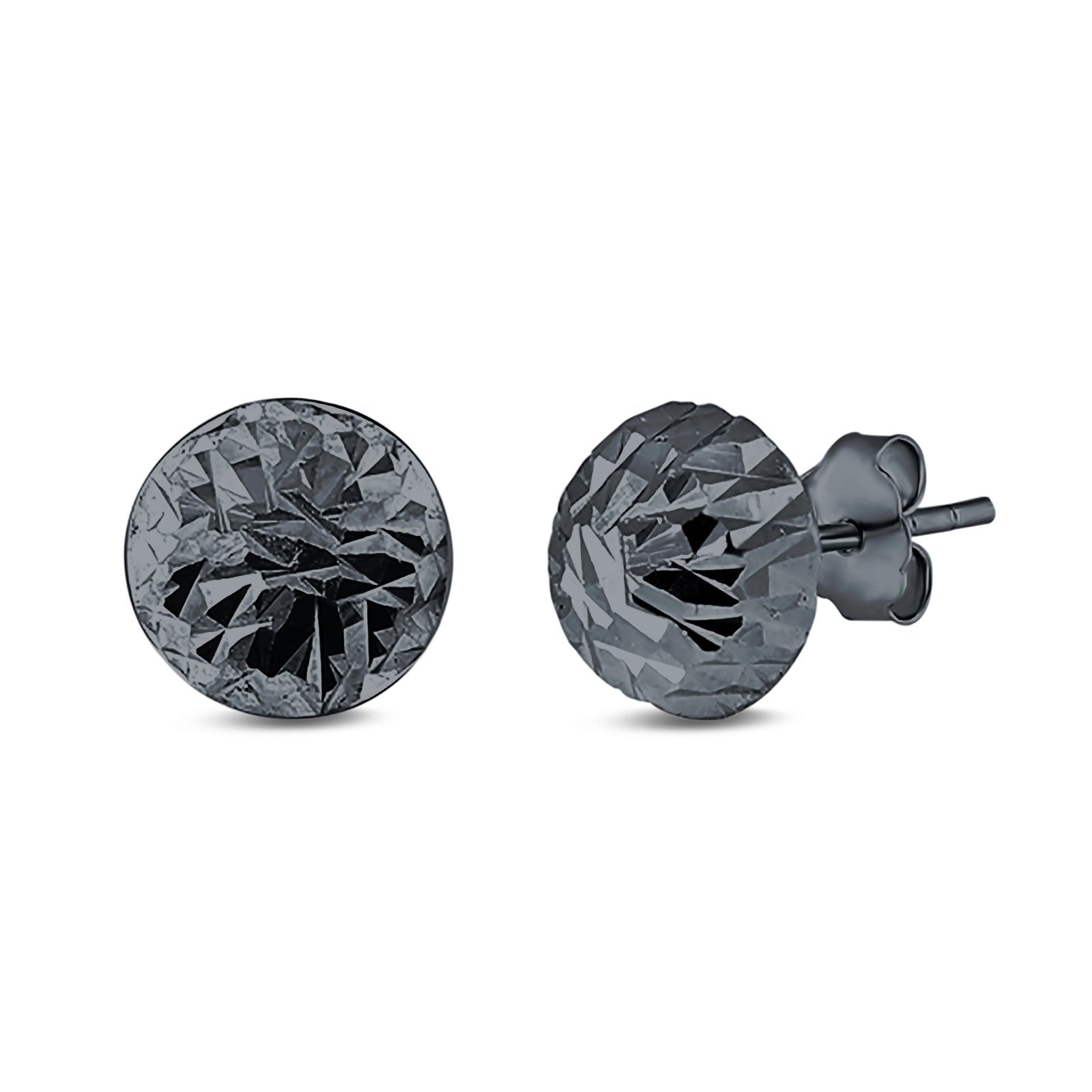 Hand Finish Design Half Ball Stud Earrings 925 Sterling Silver (8mm)