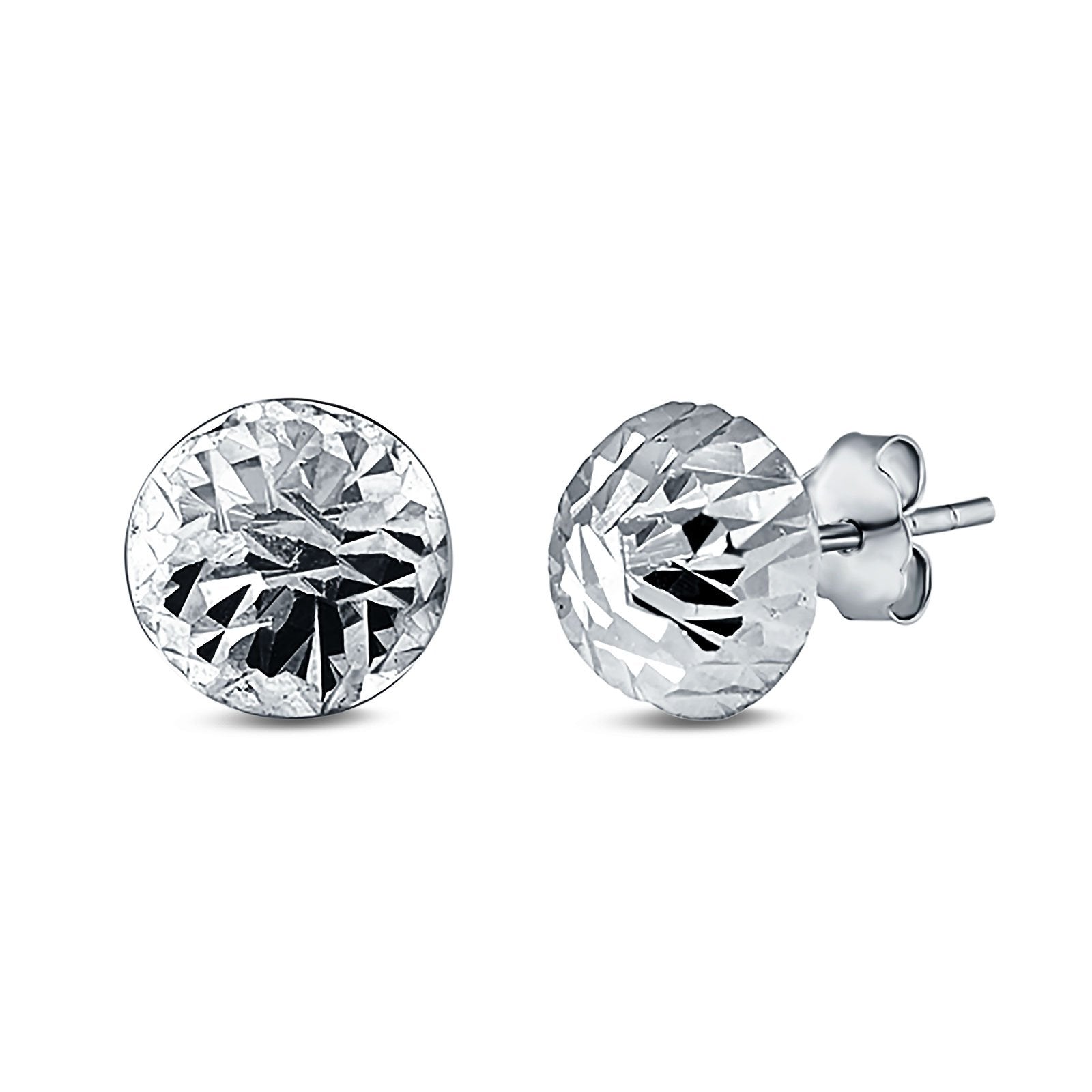 Hand Finish Design Half Ball Stud Earrings 925 Sterling Silver (8mm)