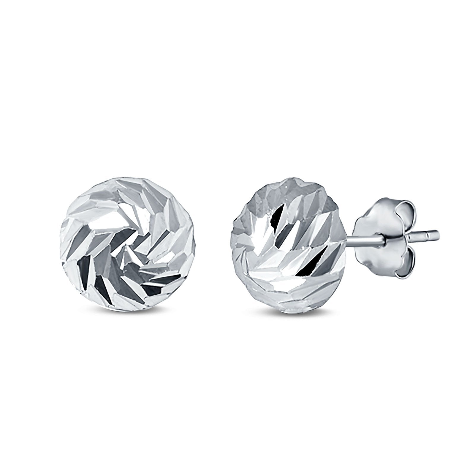 Stud Earrings Half Ball Hand Finish Design 925 Sterling Silver (8mm)