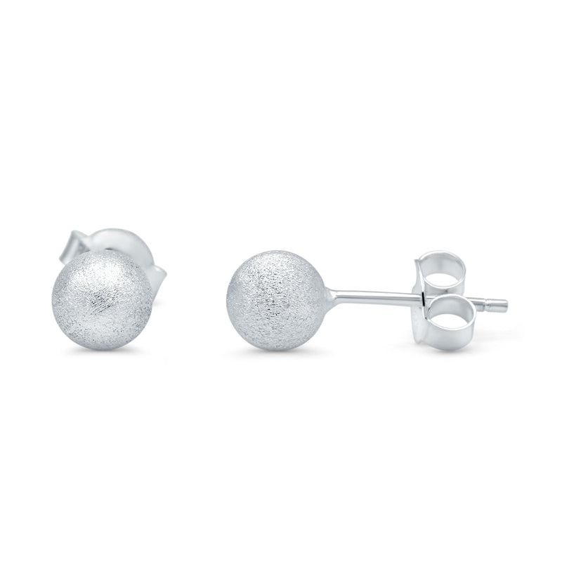 Brushed Screw Ball Round Stud Earrings 925 Sterling Silver (5mm-8mm)
