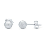 Brushed Screw Ball Round Stud Earrings 925 Sterling Silver (5mm-8mm)