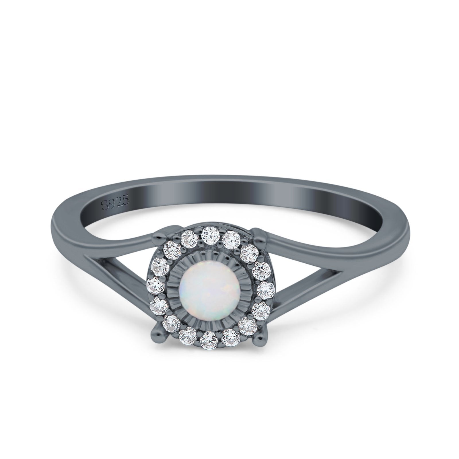 Solitaire Fashion Engagement Ring Created Opal Round Simulated Cubic Zirconia 925 Sterling Silver