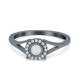 Solitaire Fashion Engagement Ring Created Opal Round Simulated Cubic Zirconia 925 Sterling Silver