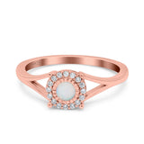 Solitaire Fashion Engagement Ring Created Opal Round Simulated Cubic Zirconia 925 Sterling Silver