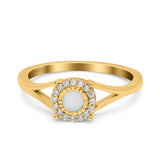 Solitaire Fashion Engagement Ring Created Opal Round Simulated Cubic Zirconia 925 Sterling Silver