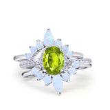 Three Piece Set Oval Lab White Opal Teardrop Art Deco Wedding Ring Vintage Band Simulated Cubic Zirconia Solid 925 Sterling Silver