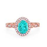 Art Deco Wedding Halo Ring Oval Simulated Cubic Zirconia 925 Sterling Silver