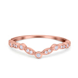 Curved Art Deco 4mm Band Ring Round Eternity Simulated CZ 925 Sterling Silver