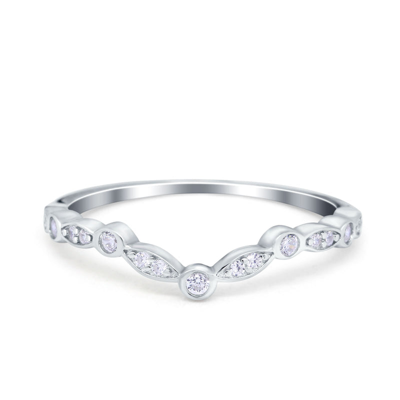 Curved Art Deco 4mm Band Ring Round Eternity Simulated CZ 925 Sterling Silver