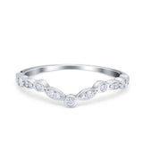 Curved Art Deco 4mm Band Ring Round Eternity Simulated CZ 925 Sterling Silver