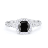 Halo Cushion Art Deco Wedding Engagement Ring Bridal Round Simulated Cubic Zirconia 925 Sterling Silver