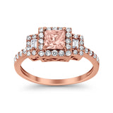 Halo Wedding Ring Baguette Simulated Cubic Zirconia 925 Sterling Silver