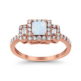 Halo Wedding Ring Baguette Simulated Cubic Zirconia 925 Sterling Silver