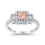 Halo Wedding Ring Baguette Simulated Cubic Zirconia 925 Sterling Silver