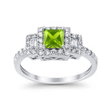 Halo Wedding Ring Baguette Simulated Cubic Zirconia 925 Sterling Silver