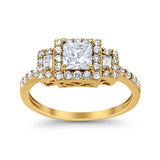 Halo Wedding Ring Baguette Simulated Cubic Zirconia 925 Sterling Silver