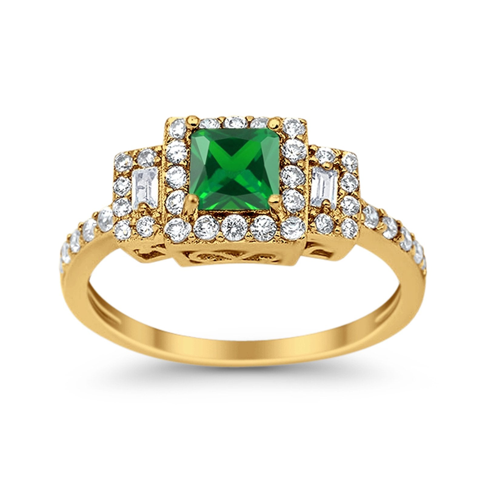 Halo Wedding Ring Baguette Simulated Cubic Zirconia 925 Sterling Silver