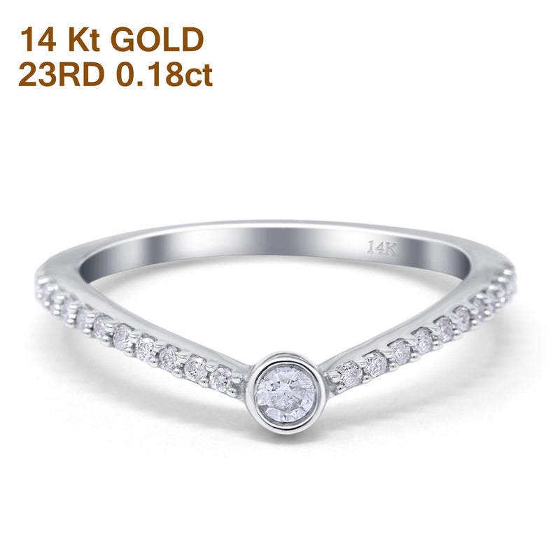 14K Gold 0.18ct Round 3.7mm G SI Diamond Trendy Chevron Engagement Wedding Ring