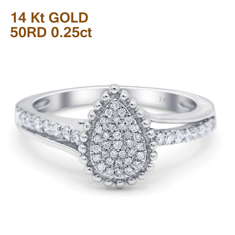 14K Gold 0.25ct Pear Shape 10mm G SI Diamond Engagement Wedding Ring