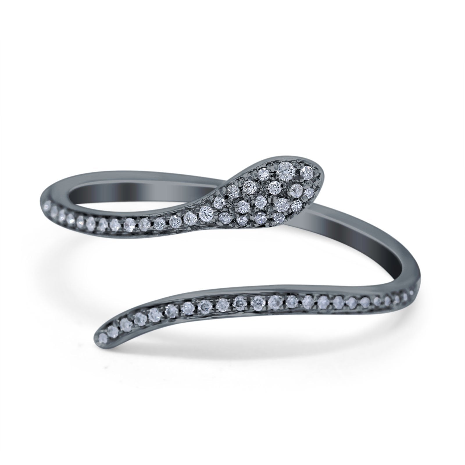 Petite Dainty Snake Ring Band Round Simulated Cubic Zirconia 925 Sterling Silver (3mm)