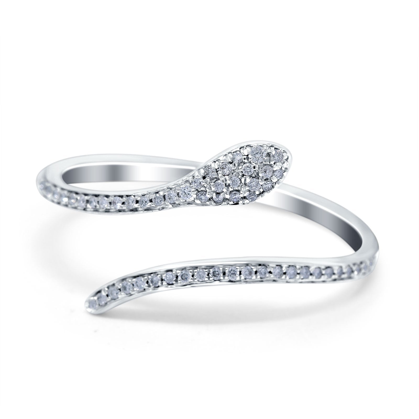 Petite Dainty Snake Ring Band Round Simulated Cubic Zirconia 925 Sterling Silver (3mm)