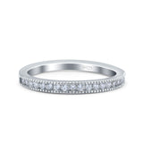 Half Eternity Ring Wedding Engagement Band Round Pave Simulated Cubic Zirconia 925 Sterling Silver (2.5mm)