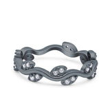 Leaf Eternity Ring Wedding Engagement Band Round Pave Simulated Cubic Zirconia 925 Sterling Silver (5mm)