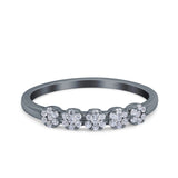 Five Flower Ring Wedding Engagement Band Round Pave Simulated Cubic Zirconia 925 Sterling Silver (4mm)