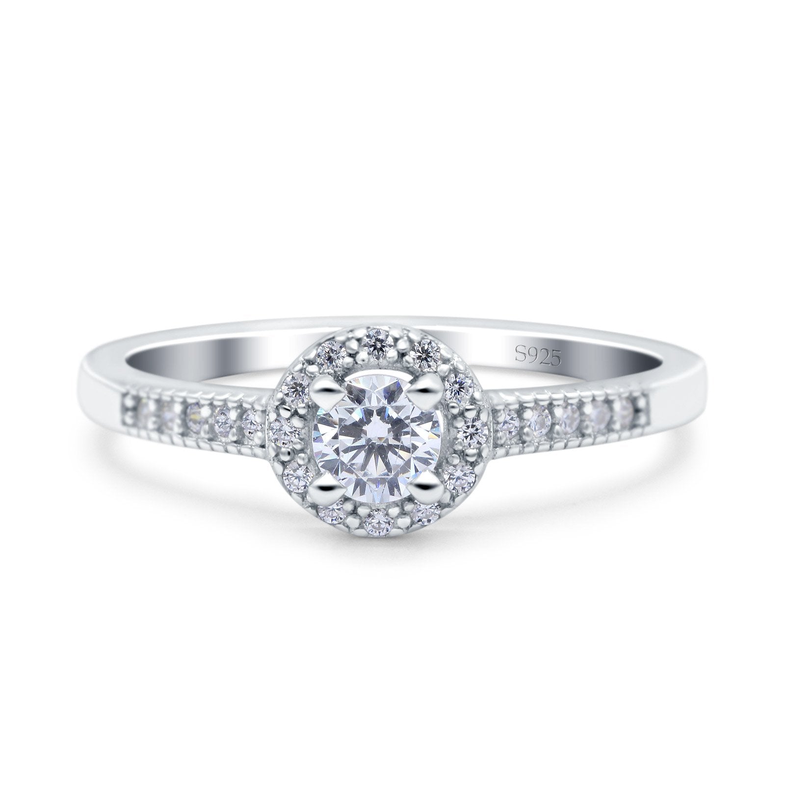 Art Deco Ring Wedding Engagement Band Round Simulated Cubic Zirconia 925 Sterling Silver (7mm)