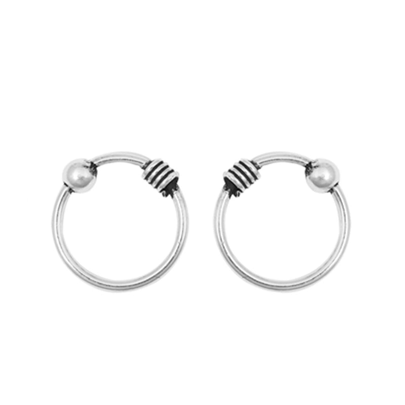 Round Bali Hoop Nose Stud Ring 925 Sterling Silver-8mm