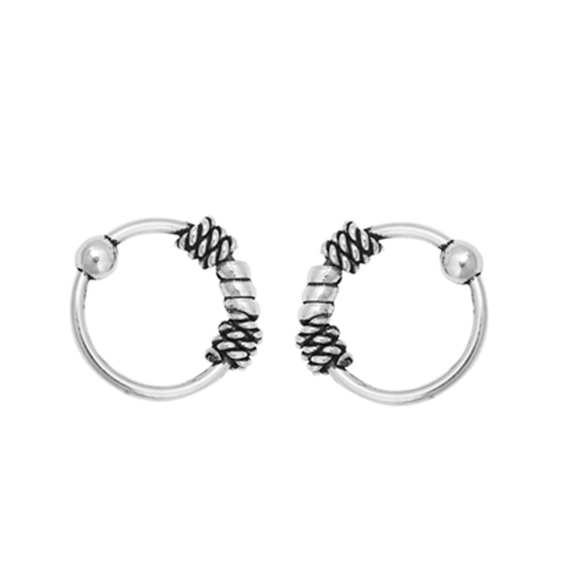 Silver Hoop Nose Stud Ring Bali Roop Round 925 Sterling Silver