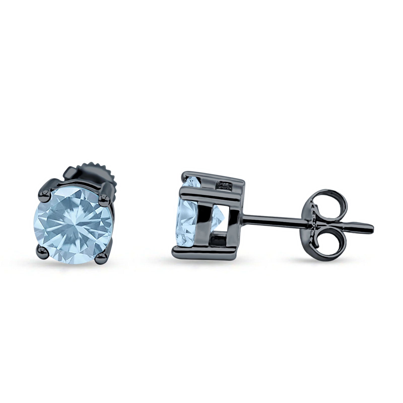Solitaire Stud Earring Round Cubic Zirconia 925 Sterling Silver