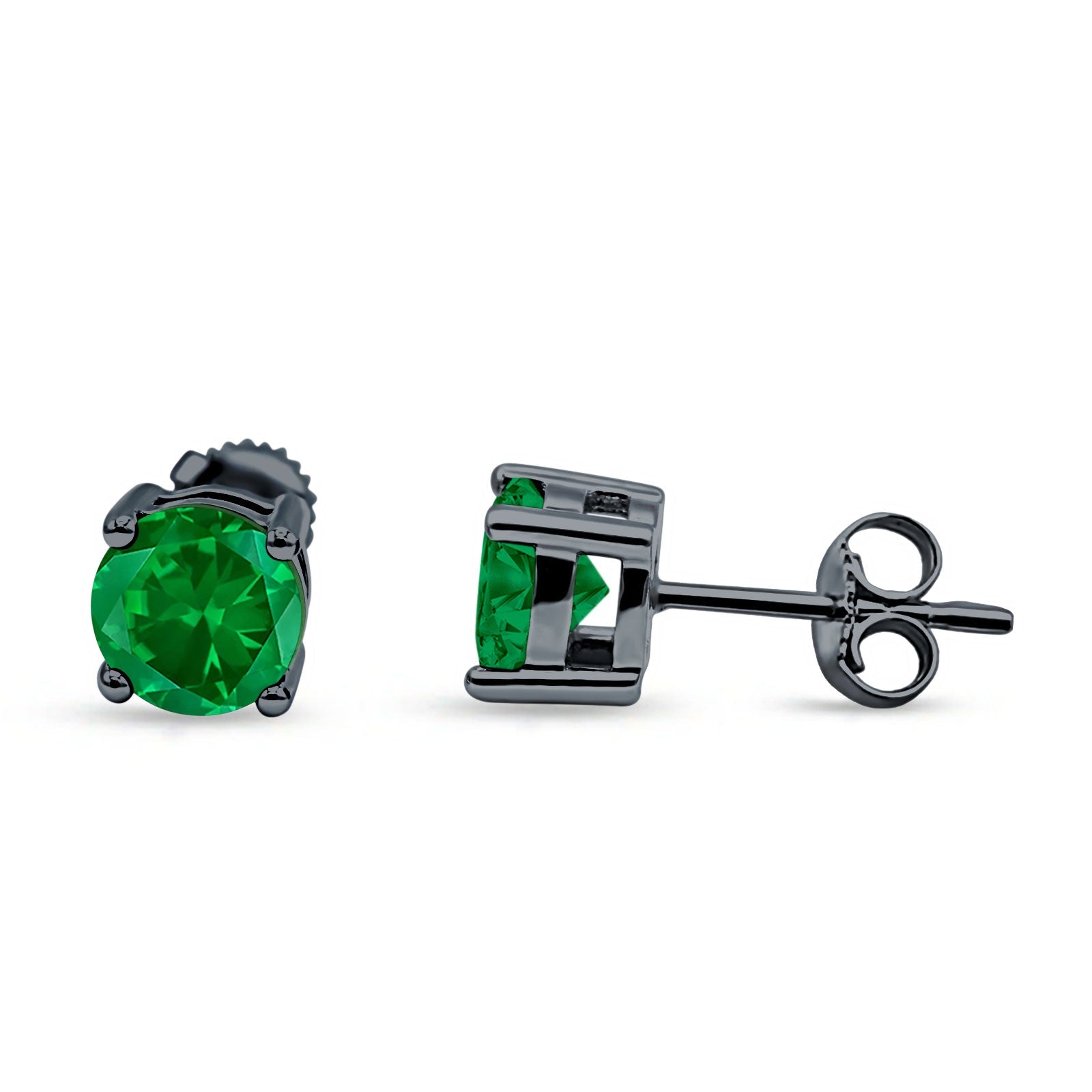 Solitaire Push Back Stud Earring Round Cubic Zirconia 925 Sterling Silver