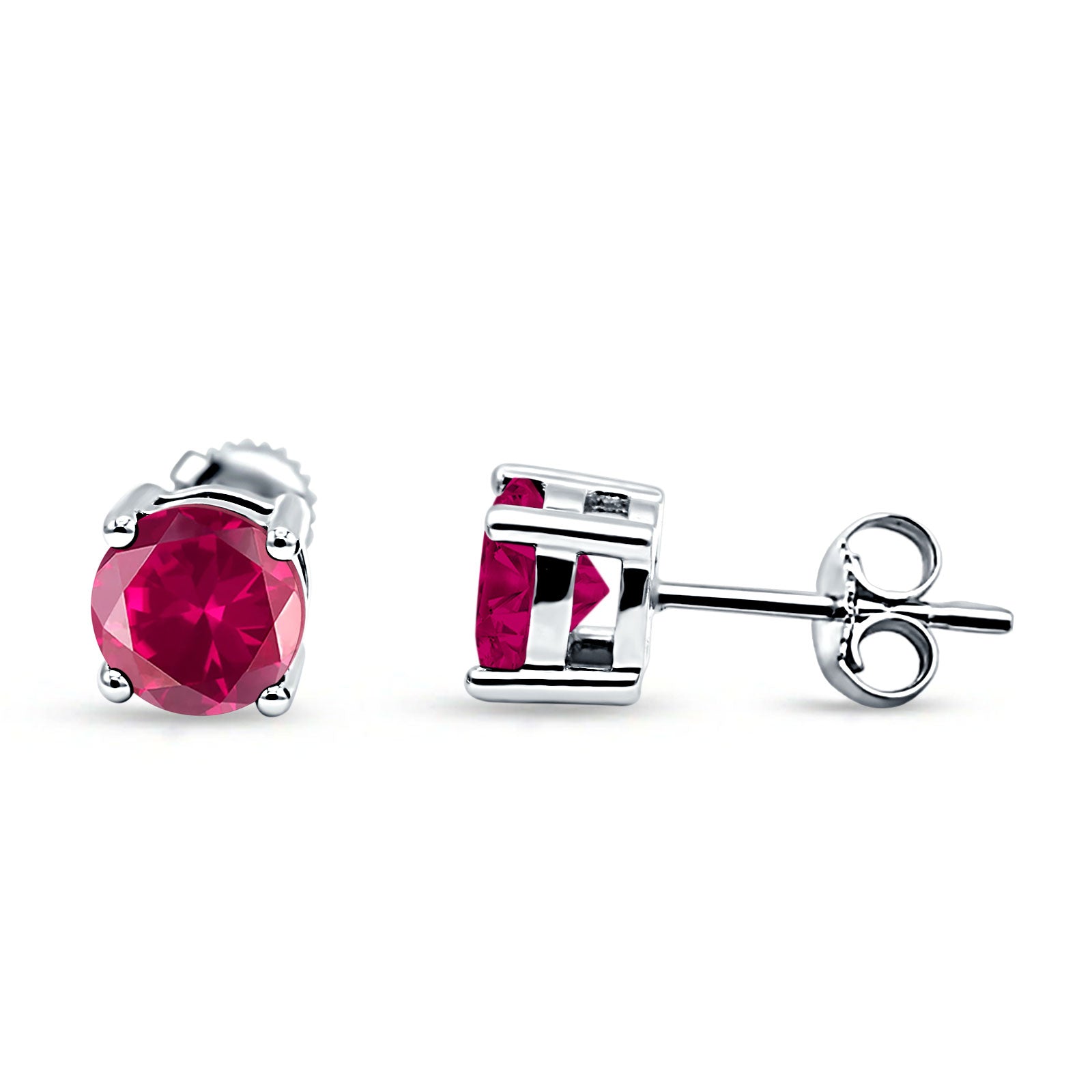 Solitaire Push Back Stud Earring Round Cubic Zirconia 925 Sterling Silver
