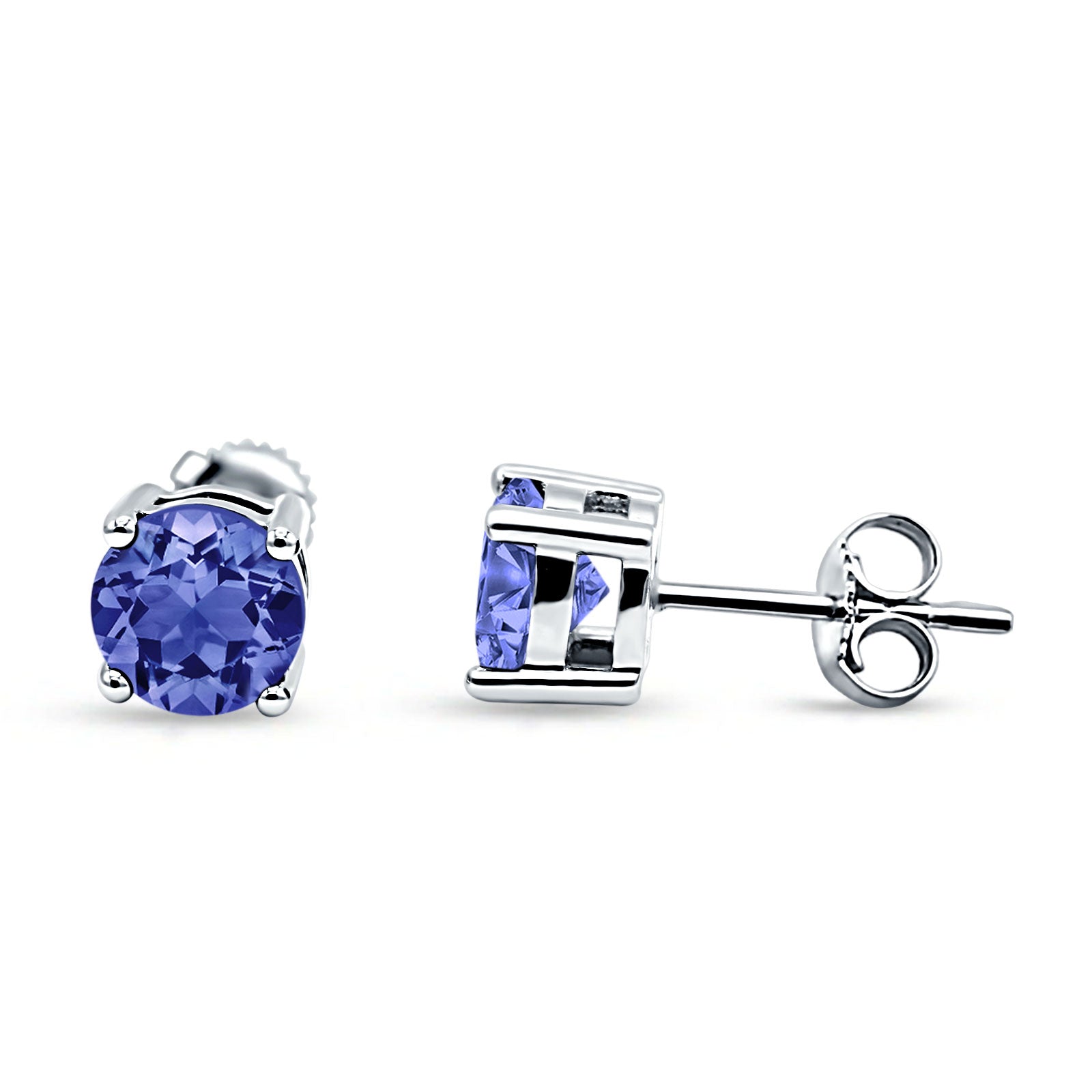 Solitaire Stud Earring Round Cubic Zirconia 925 Sterling Silver