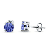 Solitaire Stud Earring Round Cubic Zirconia 925 Sterling Silver