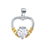 Claddagh Charm Pendant Simulated Heart Cubic Zirconia 925 Sterling Silver (21mm)
