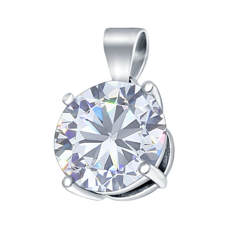 Round Simulated Cubic Zirconia Charm Pendant 925 Sterling Silver (8mm)