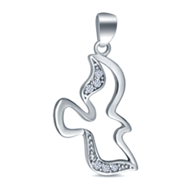 Dove Charm Pendant Simulated Cubic Zirconia 925 Sterling Silver (21mm)