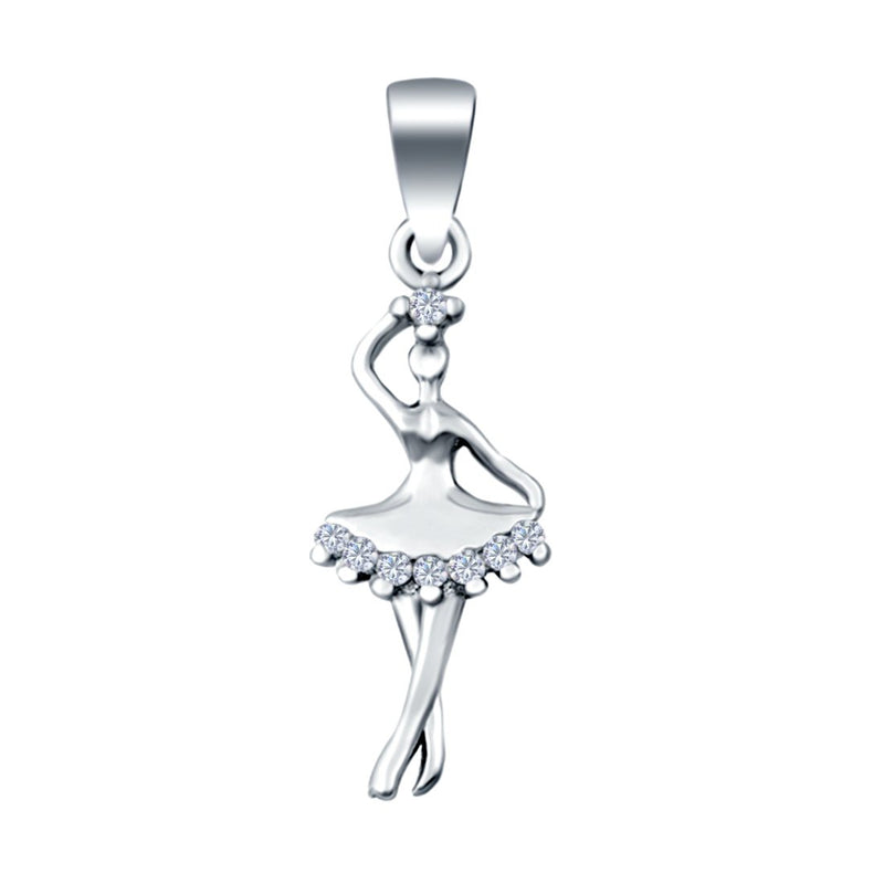 Silver Ballerina Charm Pendant Simulated Cubic Zirconia 925 Sterling Silver (18mm)