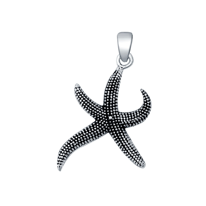Textured Starfish Charm Pendant Star Round 925 Sterling Silver