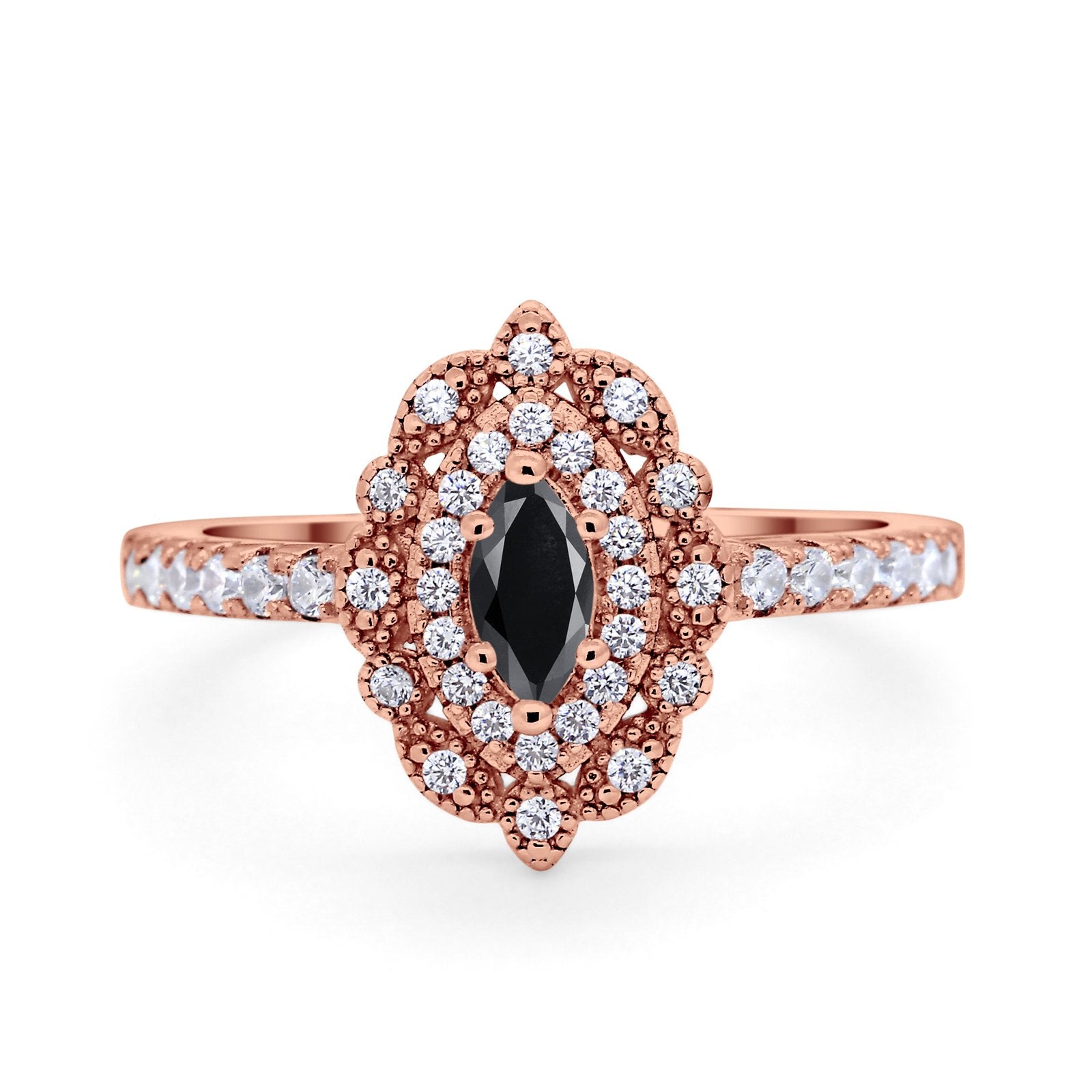 Art Deco Marquise Wedding Ring Simulated Cubic Zirconia 925 Sterling Silver