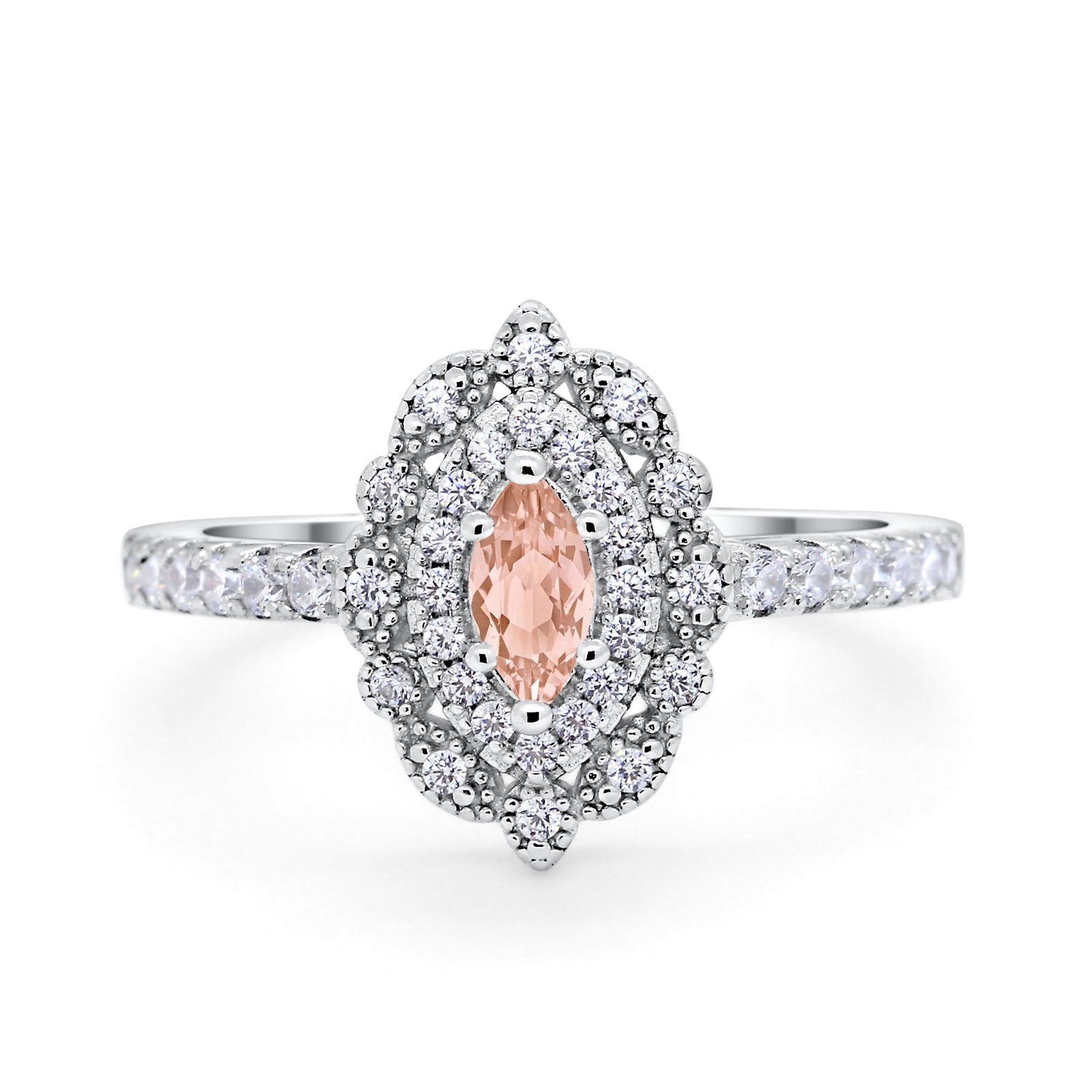 Art Deco Marquise Wedding Ring Simulated Cubic Zirconia 925 Sterling Silver