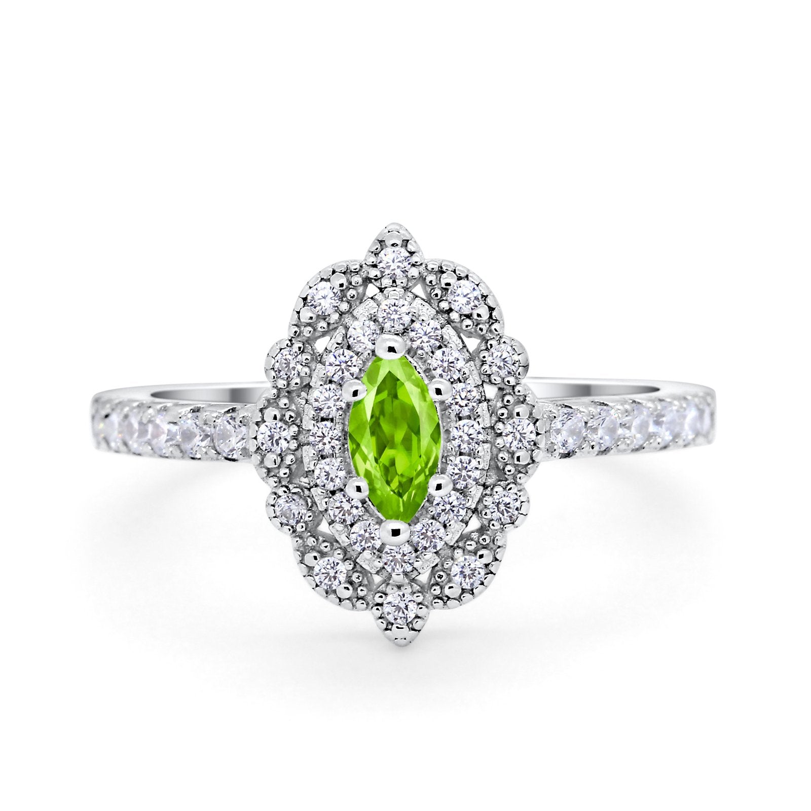 Art Deco Marquise Wedding Ring Simulated Cubic Zirconia 925 Sterling Silver