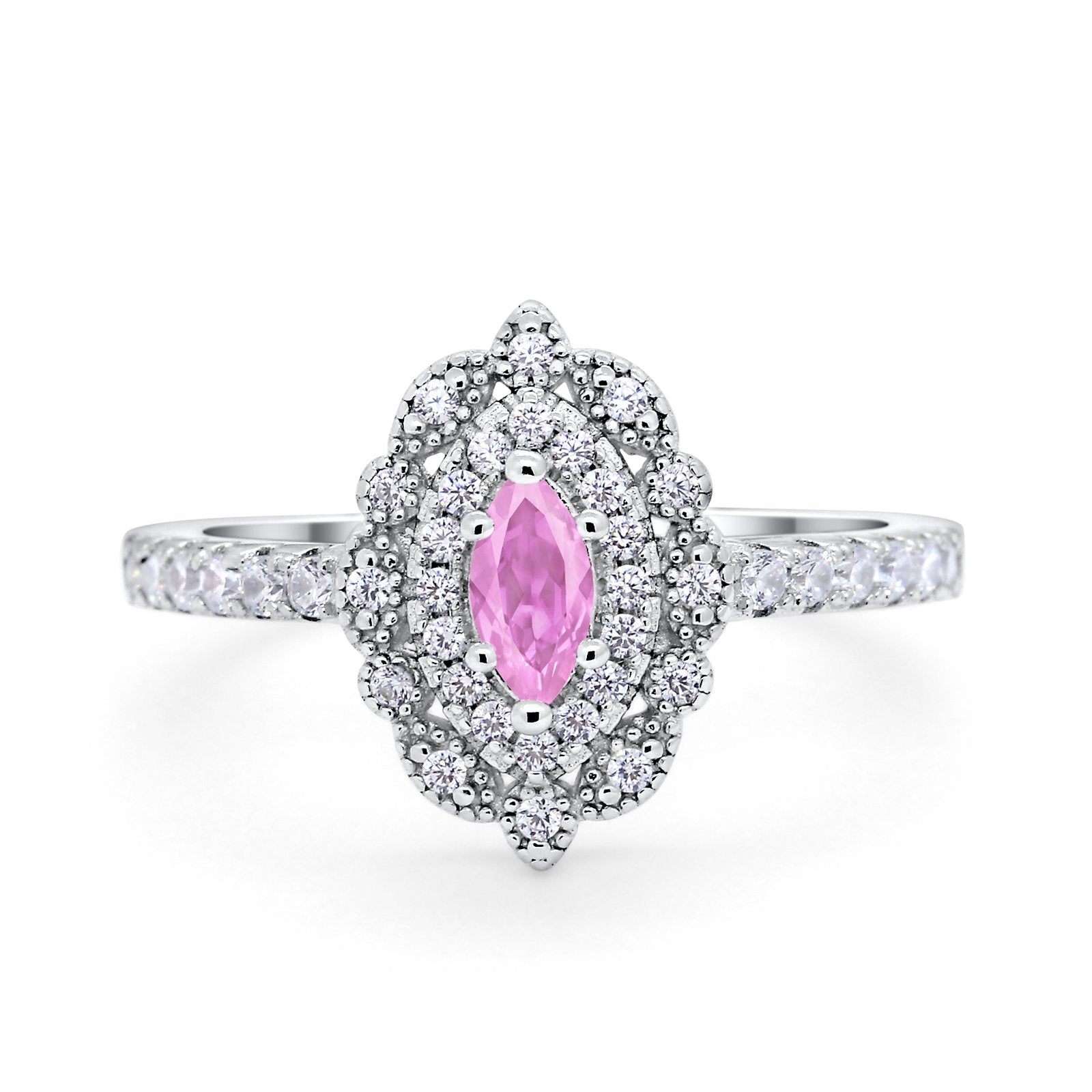 Art Deco Marquise Wedding Ring Simulated Cubic Zirconia 925 Sterling Silver