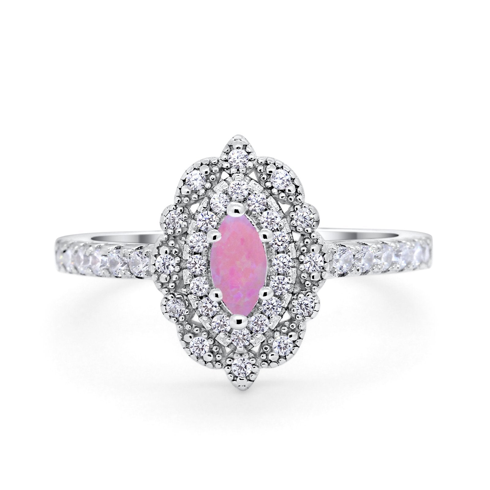 Art Deco Marquise Wedding Ring Simulated Cubic Zirconia 925 Sterling Silver