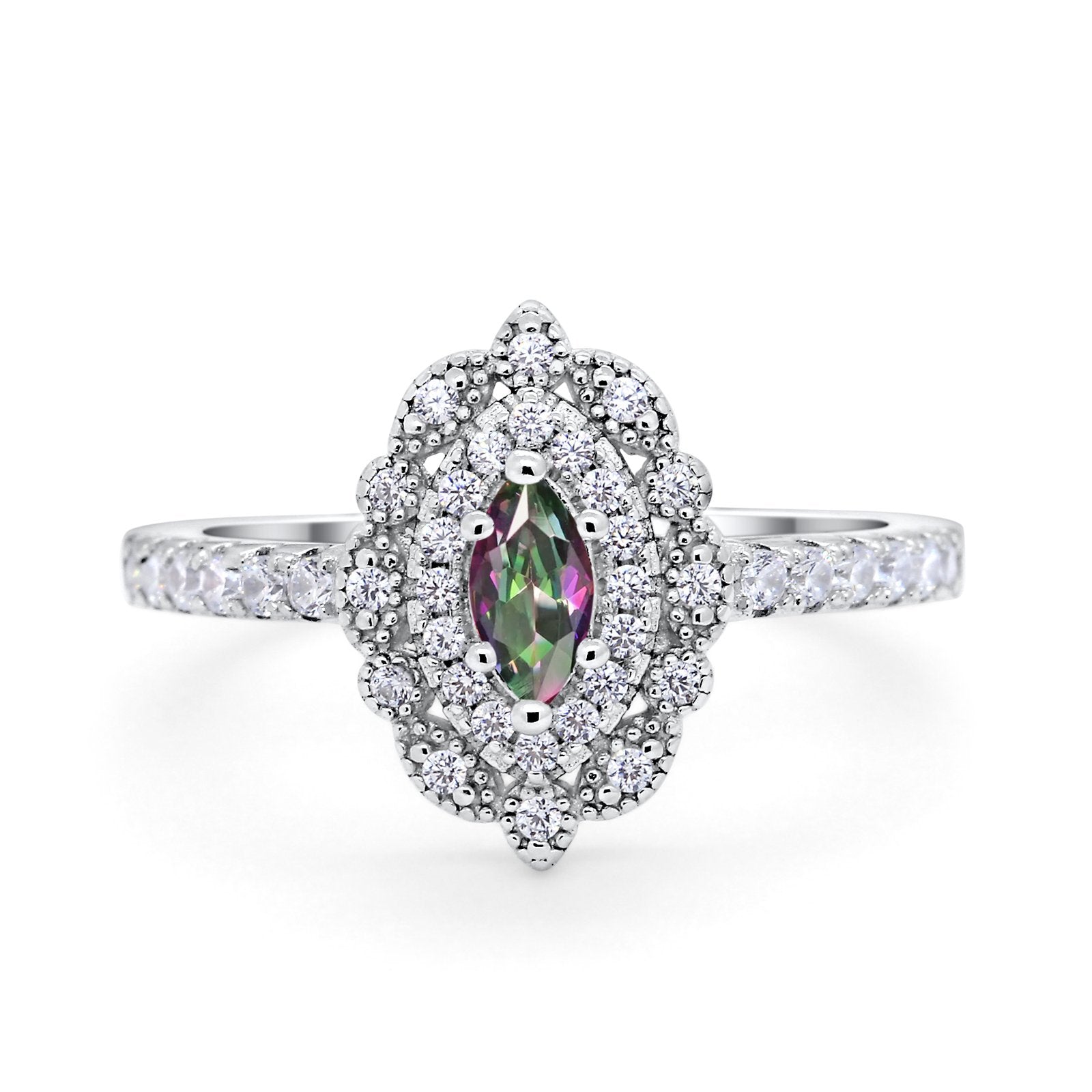 Art Deco Marquise Wedding Ring Simulated Cubic Zirconia 925 Sterling Silver