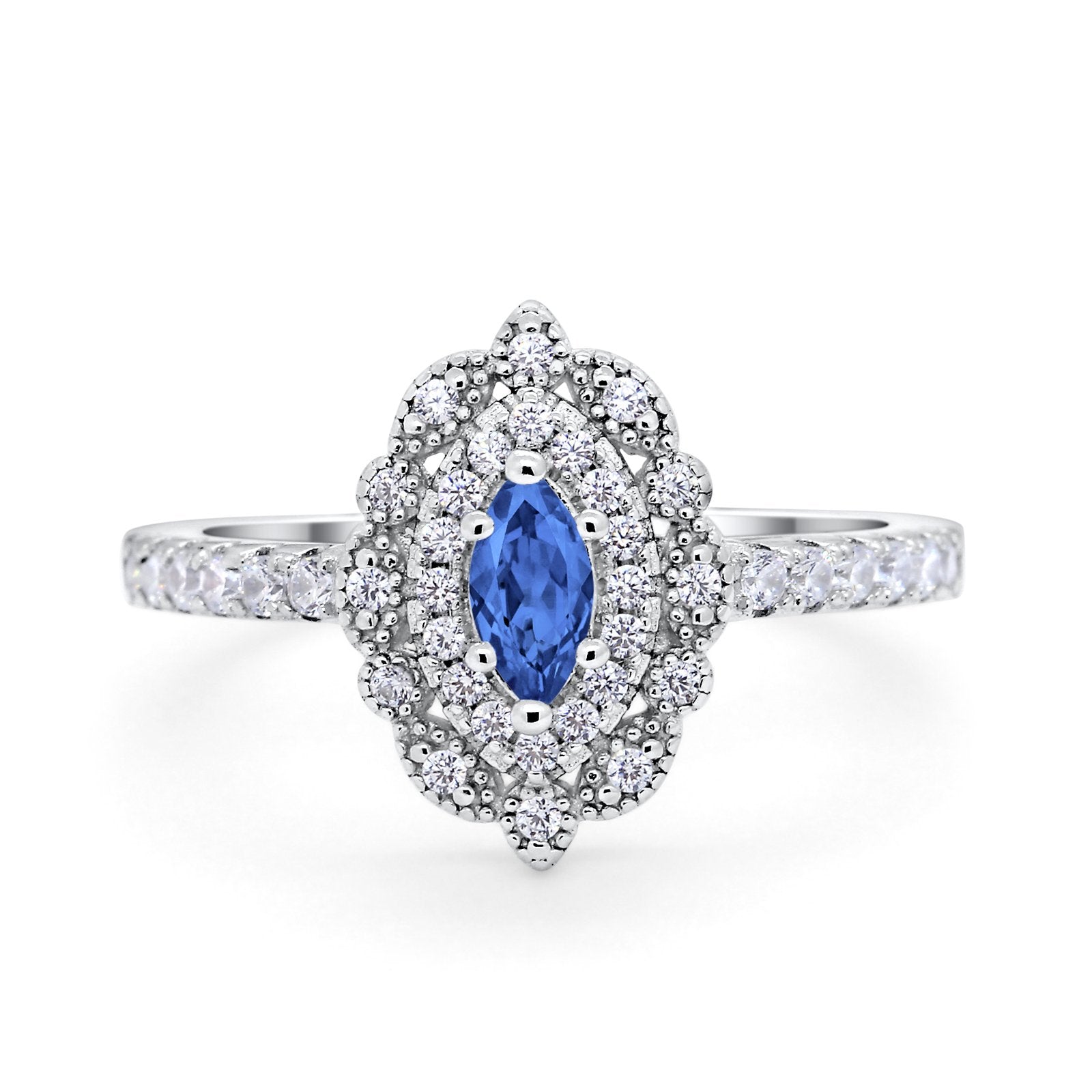 Art Deco Marquise Wedding Ring Simulated Cubic Zirconia 925 Sterling Silver