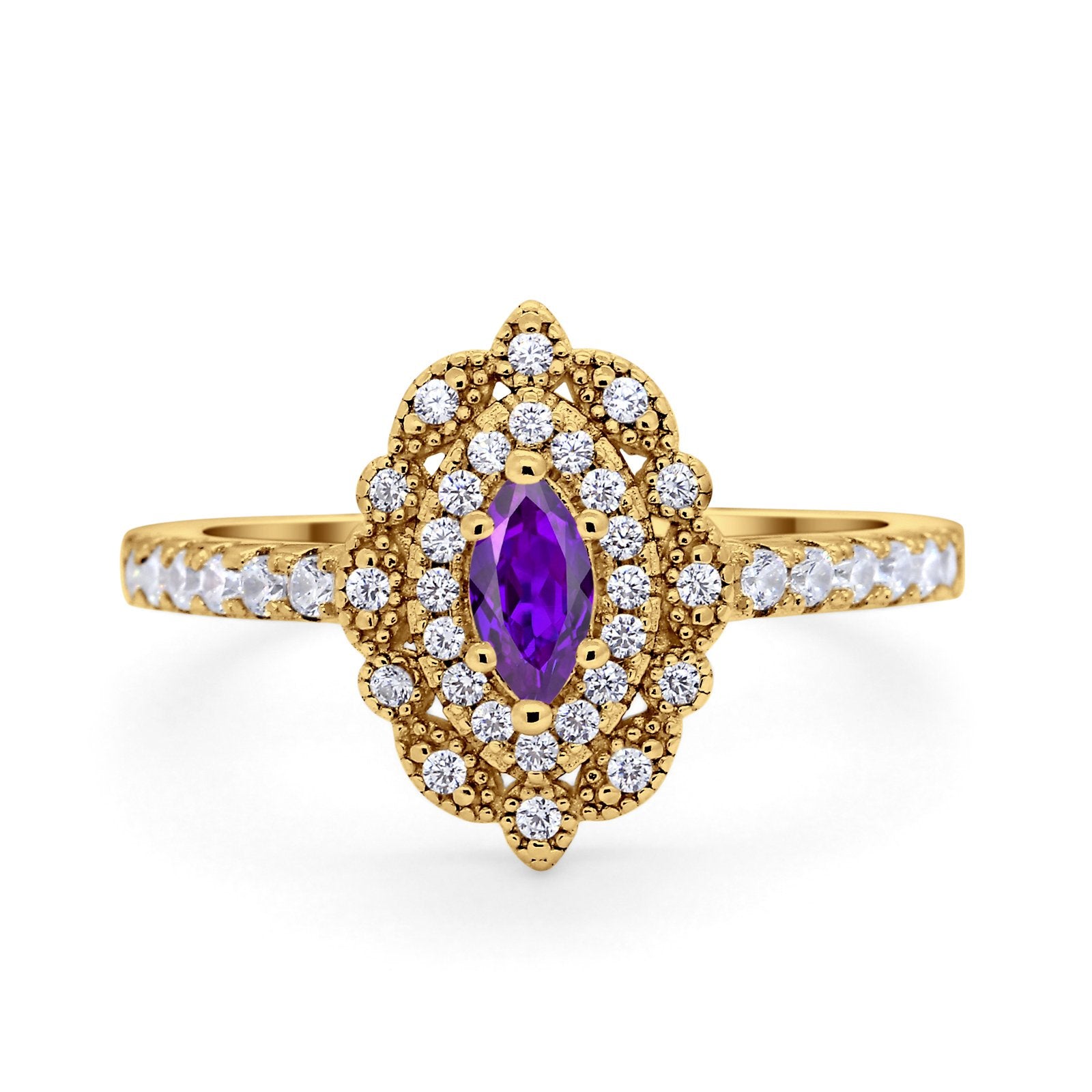 Art Deco Marquise Wedding Ring Simulated Cubic Zirconia 925 Sterling Silver